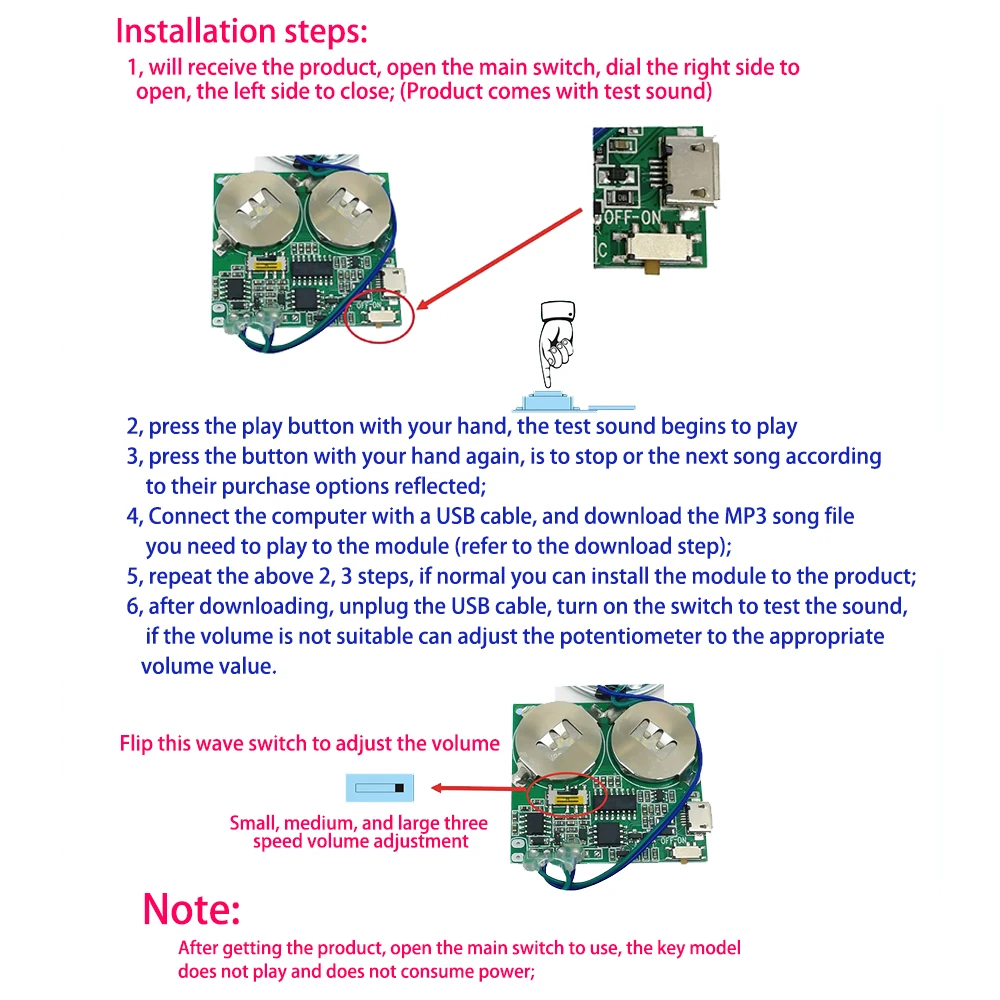 Recordable Sound Module Button Control Sound Chip 8M Micro USB MP3 Music Voice Player Programmable Board with Speaker for DIY