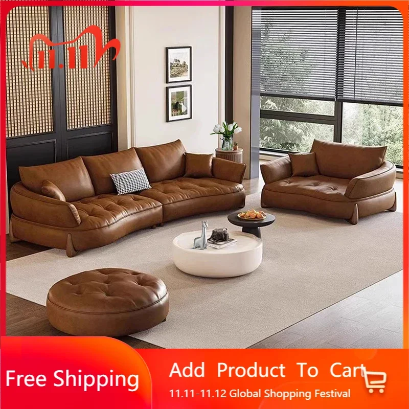 

Elegant Brown European Sofas Waterproof Armrest Luxury Floor Lounges Couch Puffs Nordic Lounge Apartment Muebles Room Furniture