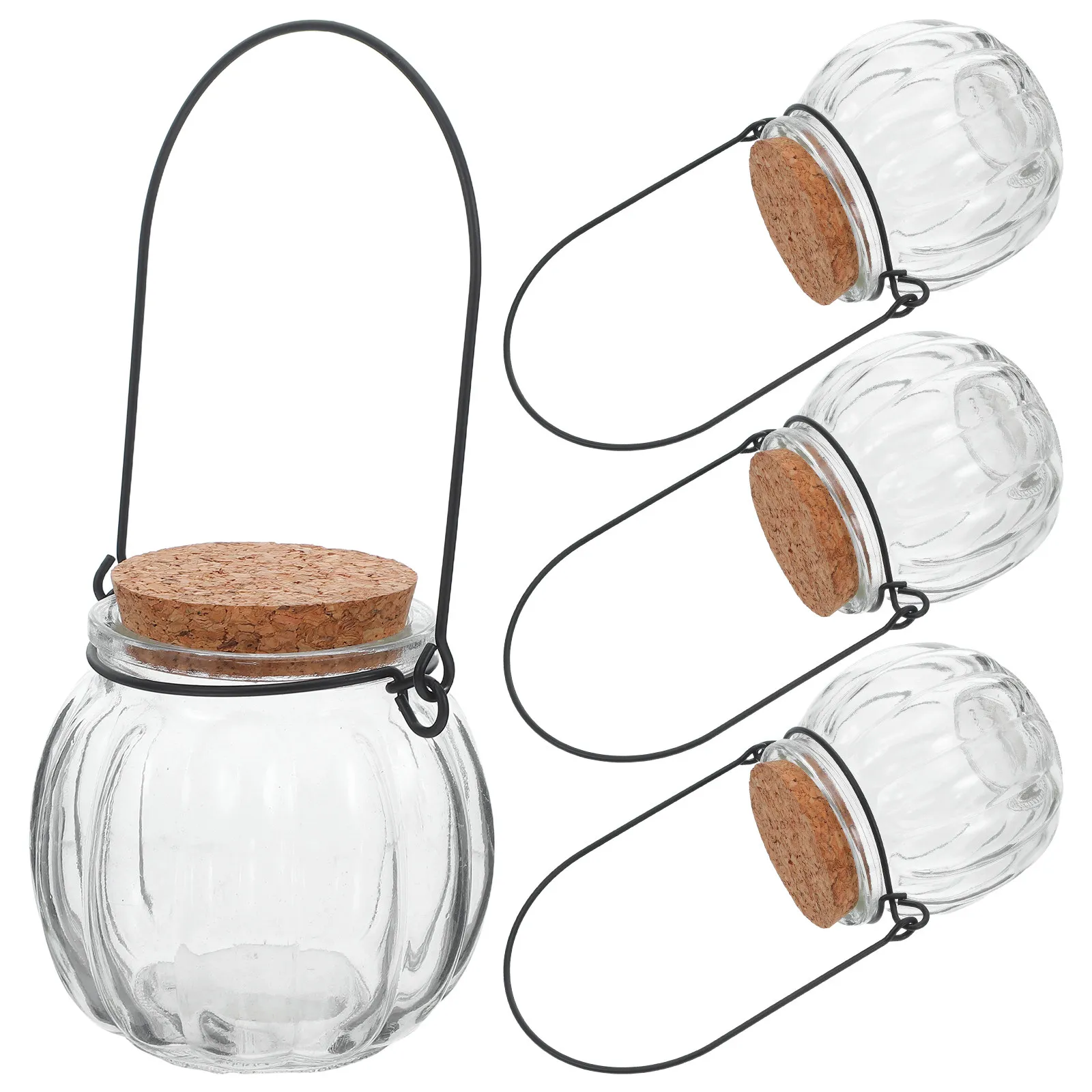 4Pcs Hanging Clear Glass Pumpkin Candy Jar Airtight Cork Stopper Decorative Storage Candy Holder Small Jar Small Vase