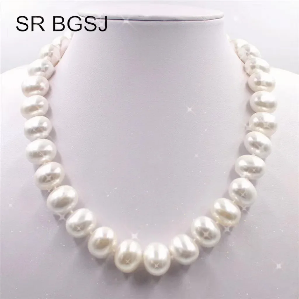 15x12mm White Immitation Pearl South Sea Shell Egg Shape Beads Knot GP Clasp Fashion Indian Jewelry Necklace 18\