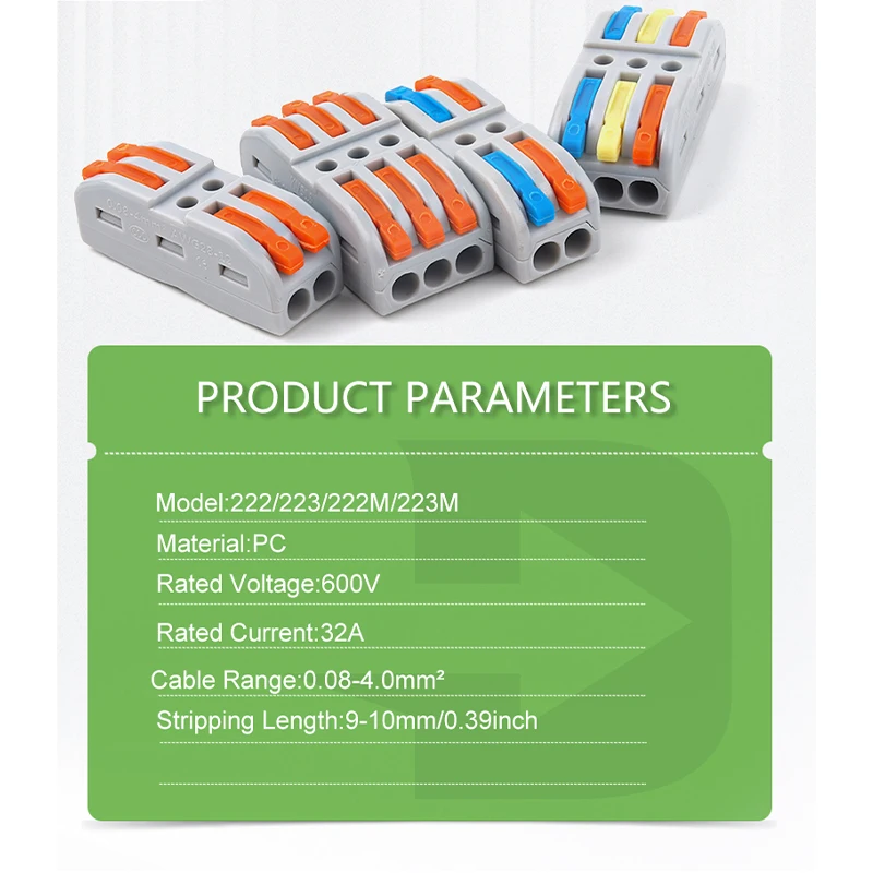 5PCS 2/3/4/5Pin Lever Wire Connectors Quick Butt Compact  Direct insertion Splicing Terminal Block Home Junction Box 222