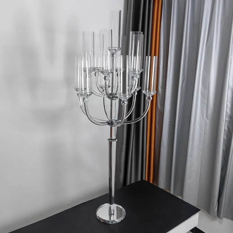 Wholesale Elegant Tall 53inch Clear Crystal Cylinder Candelabra with 13 Arms for Wedding & Event Party Decorations