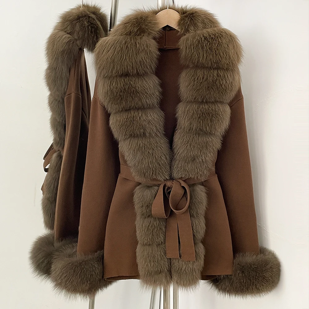 Knitwear Jacket with Fur Cardigan for Women Knit Coat Real Fox Fur Jacket Female Clothing Outerwear Long Sleeve Sweater Knitted