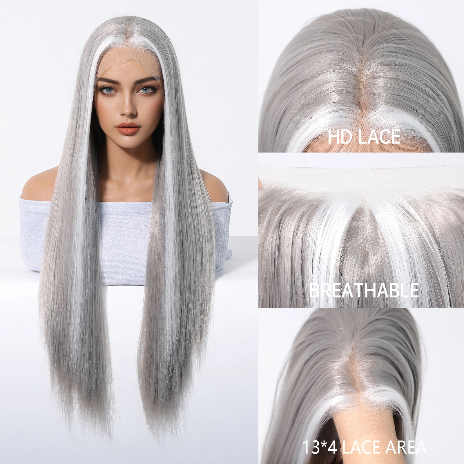 

Накладной парик Topshe Invisible HD Lace Front 13x4 с натуральной линией роста волос, предварительно проработанной, из натуральных человеческих волос, длинный, прямой, серебристо-серый
