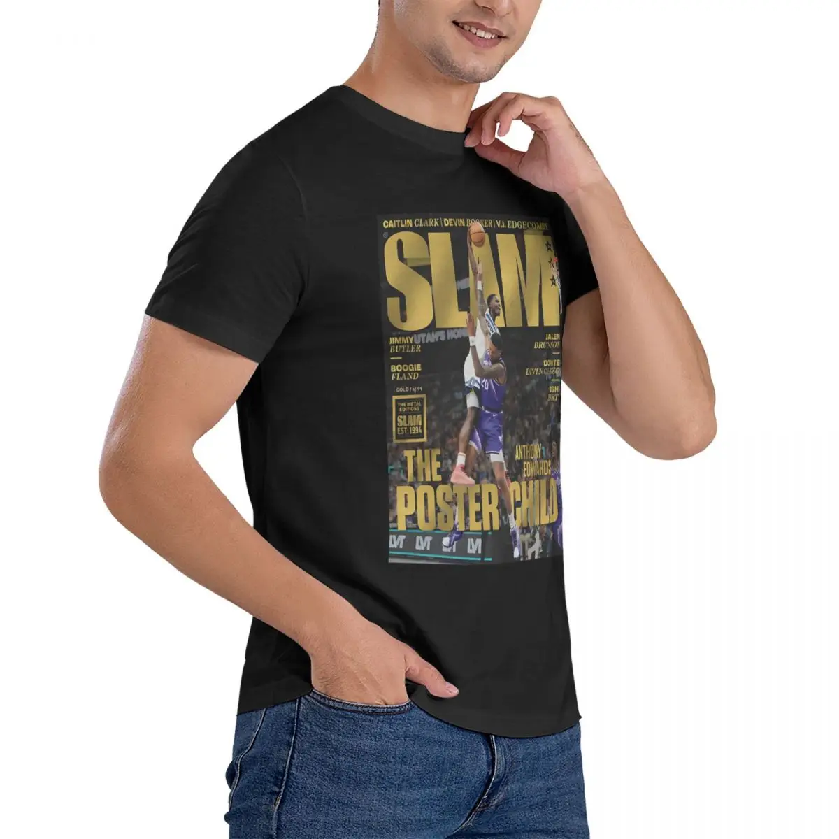 Slam Cover T Shirts Men 100% Cotton Funny T-Shirts Crew Neck Anthony Edwards Tee Shirt Short Sleeve Tops 6XL