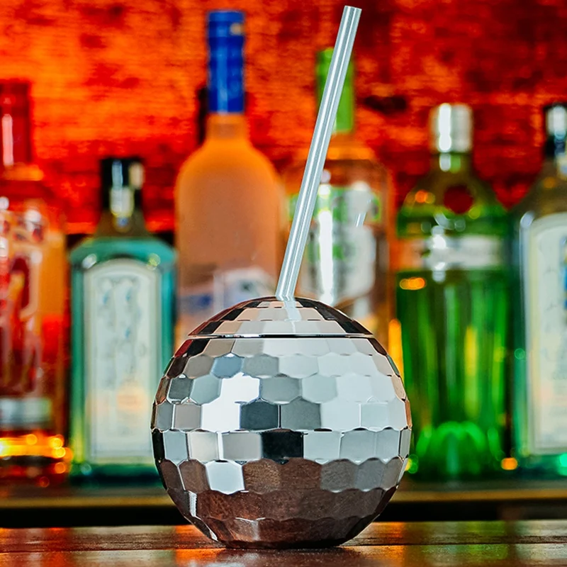 Creative Flash Disco Ball Cups Unique Cocktail Glasses Bar Decoration Party Flashlight Straw Wine Beer Juice Goblets Drinkware