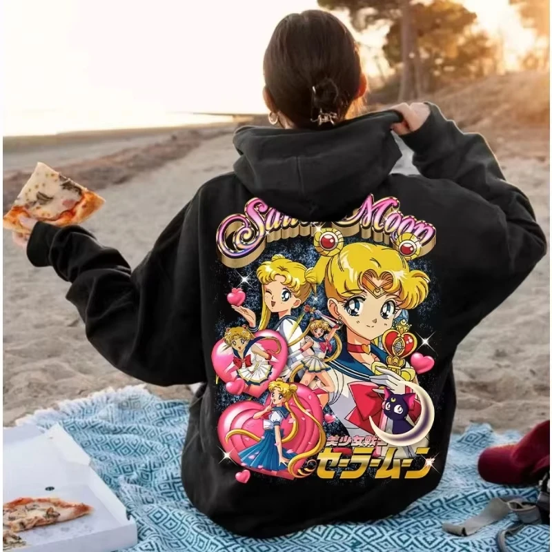Herfst Winter Fleece Japan Anime Sailor Moon Hoodie Mannen Vrouwen Hoodies Losse Sweatshirt Unisex Herfst Warm Casual