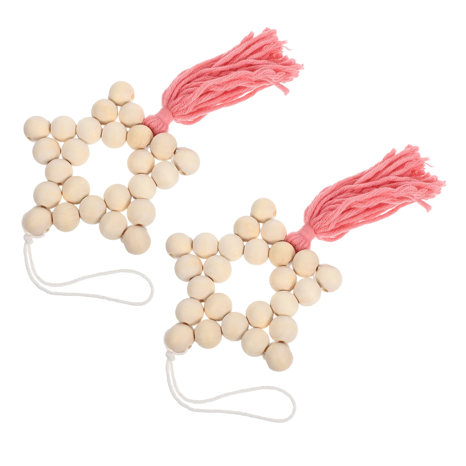 

2Pcs Wood Beads Star Garland Rustic Boho Tassel Hanging Decor Living Room Bedroom Nursery Wall Decoration Bead Ornament