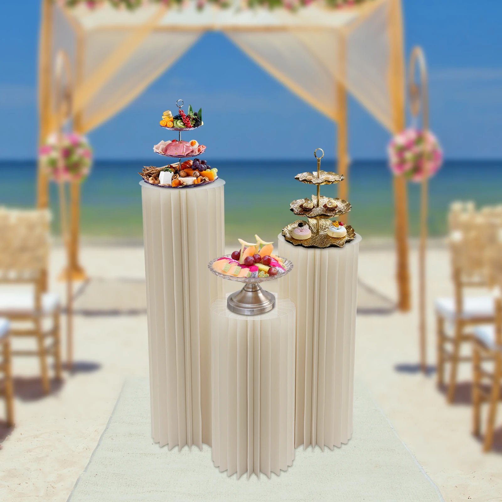 

3pcs Foldable Cardboard Centerpiece Display Cylinder Flowers Stand Columns Display for Wedding Party Garden Decoration