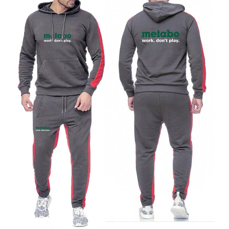 Ensemble de survêtement pour homme en tissu de qualité supérieure, collection printemps-automne 2026, avec logo Metabo Tools imprimé, pantalon et sweat à capuche, couleur unie, sans perte de texture, style tendance