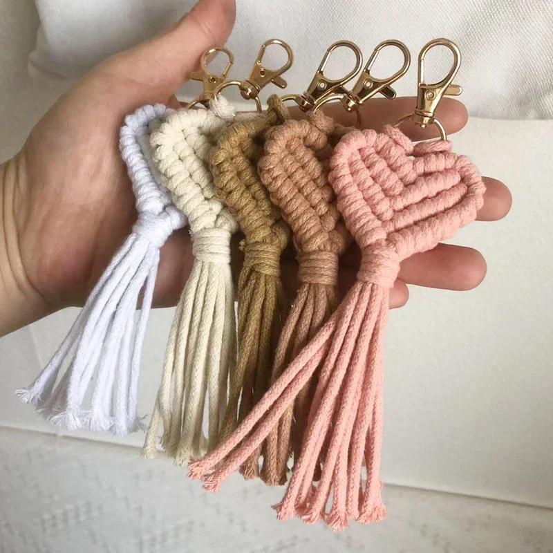 Macrame Keychain Handmade Heart-shaped Bag Pendant Car Keys Mother's Day gift Wedding Accessories Wholesale Wedding Gift