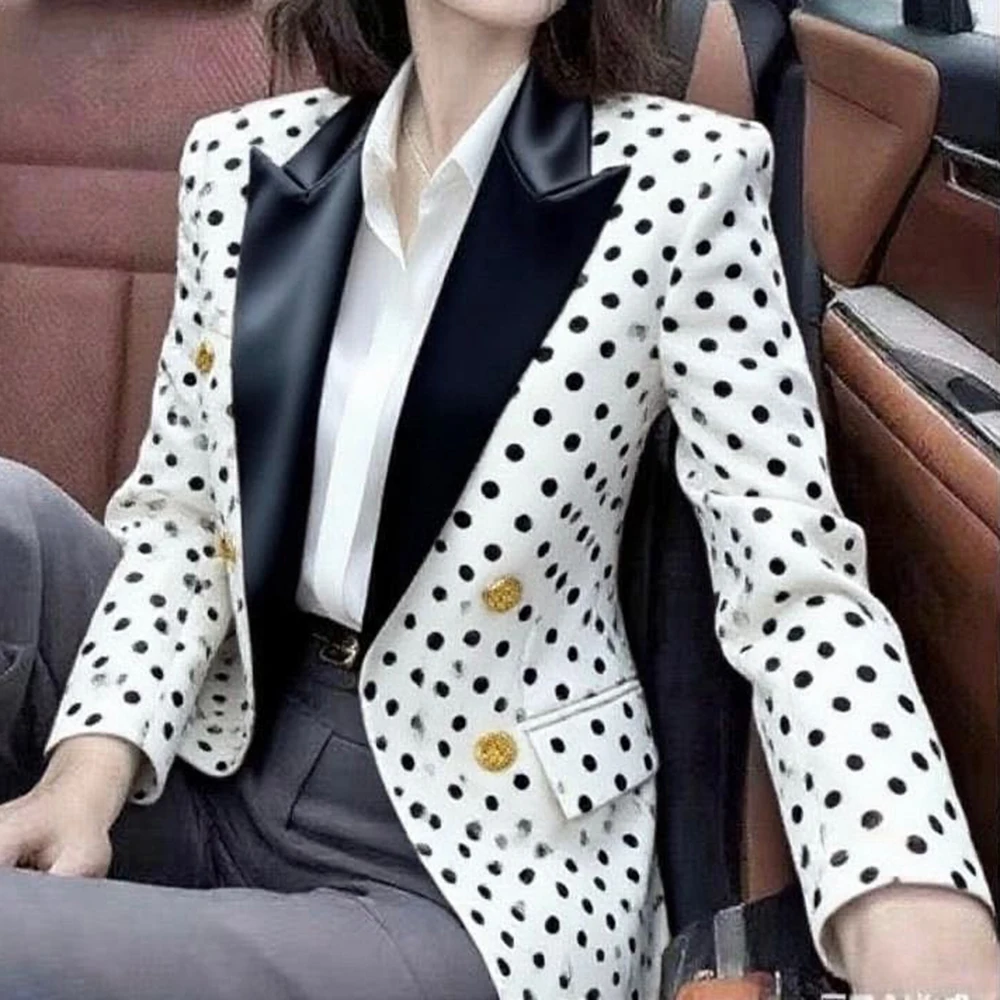 Polka dot suit 2026 thin polka dot new long-sleeved temperament top fashion slim suit blazer cropped blazer