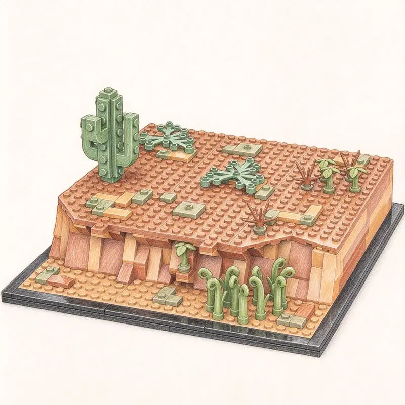 227pcs MOC Bricks Desert Landscape Display Detailed Ground Texture Modular Scenery Piece DIY Brick Kit Desktop Scene Ornament