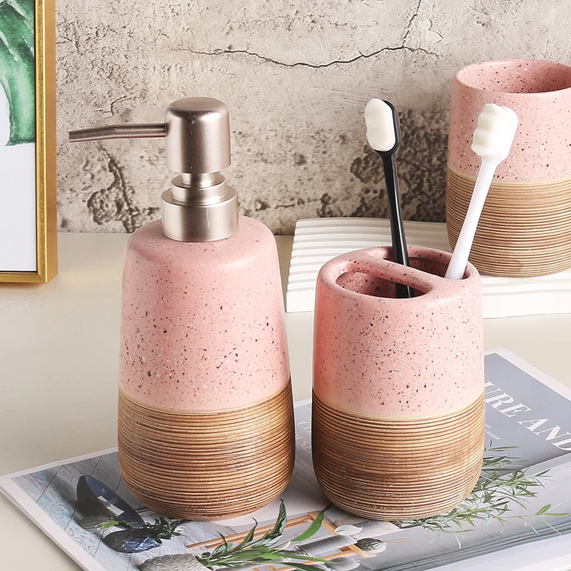 

Чашка для рта, чашка для зубов, дозатор мыльницы, бутылка для лосьона, аксессуары для ванной комнаты, дозатор мыла, розовый керамический держатель для зубных щеток,