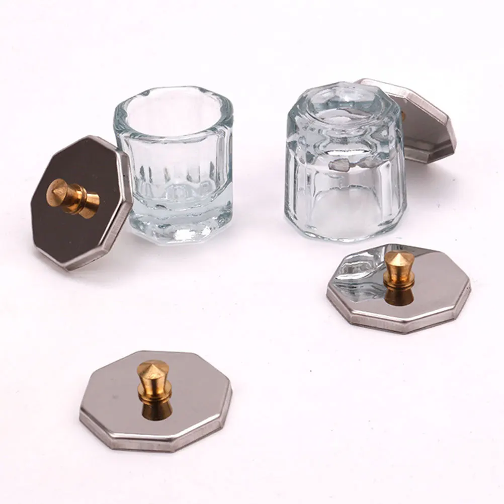 3Pcs Octagon Nail Art Cup Crystal Glass Jar Lid Easy Clean Spill Proof Container Refillable Nail Acrylic Liquid Powder Manicure