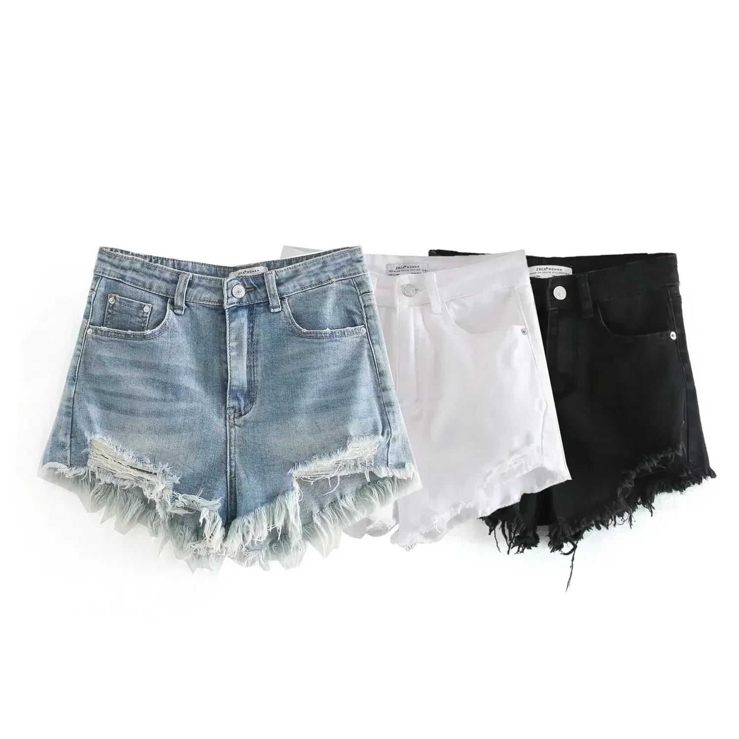 Women's New Chic Fashion Pocket Decoration Loose Casual Denim Shorts Retro High Waist Zipper Women's Shorts