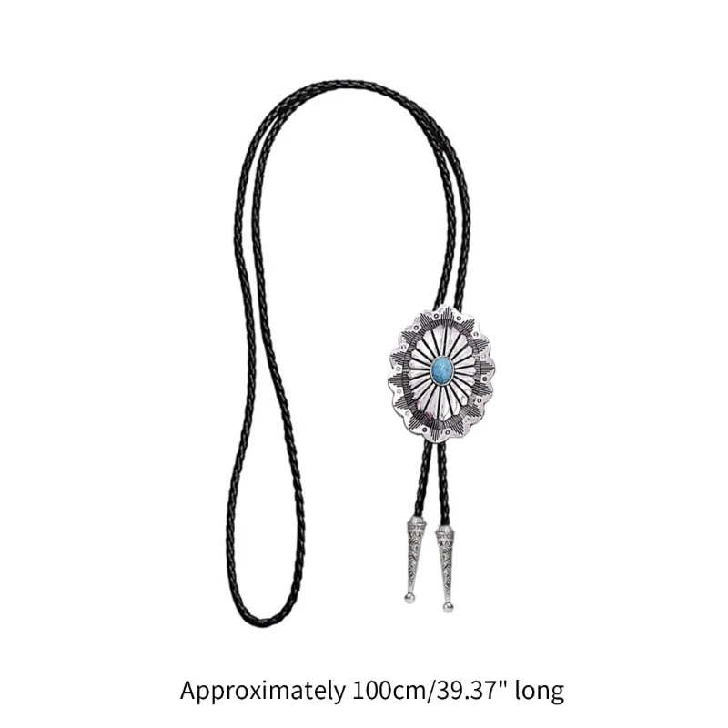 Bolo Tie pour hommes Cravate cowboy occidental faite à main avec des décors turquoise