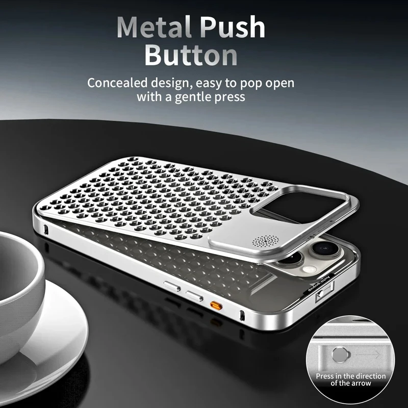 Heat Dissipation Removable Metal Case For iPhone 15 14 13 12 Pro Max Cooling Fragrance Rimless Hollow Aluminum Protection Cover