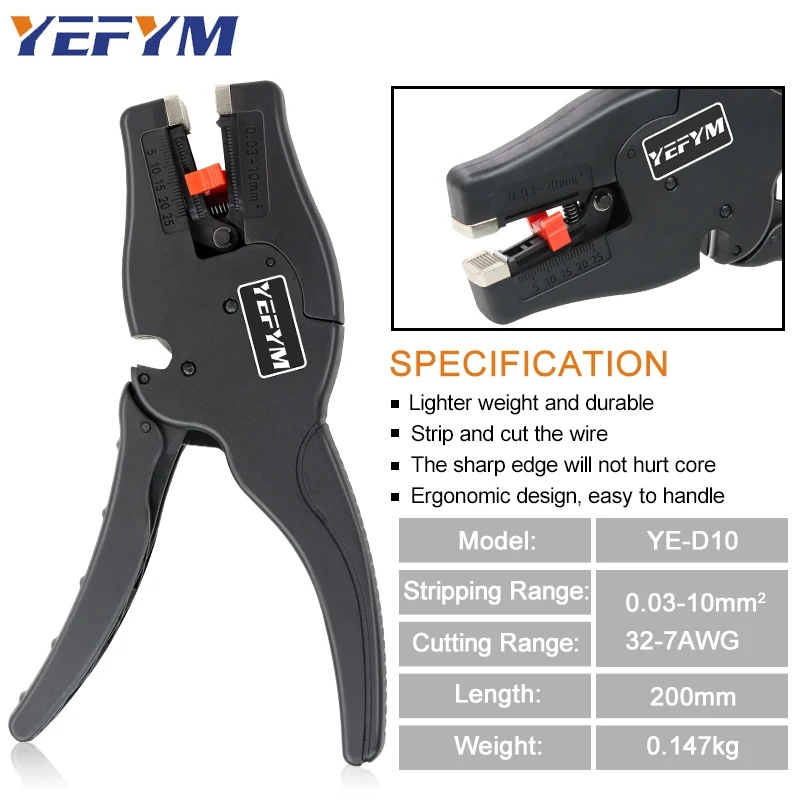 자동 와이어 스트리퍼 및 커터 YE-D10 플라이어, 2 in 1 헤비 듀티 도구, 0.03-10mm2, 32-7AWG 미니 전기 수리 도구