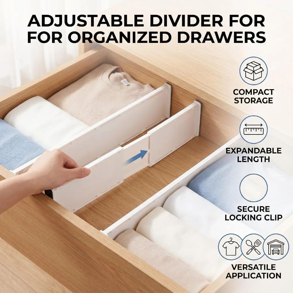 8pcs Practical Adjustable Drawer Dividers Side Locking Buckle Drawer Organizer Adjustable Drawer Divider Kitchen Storage