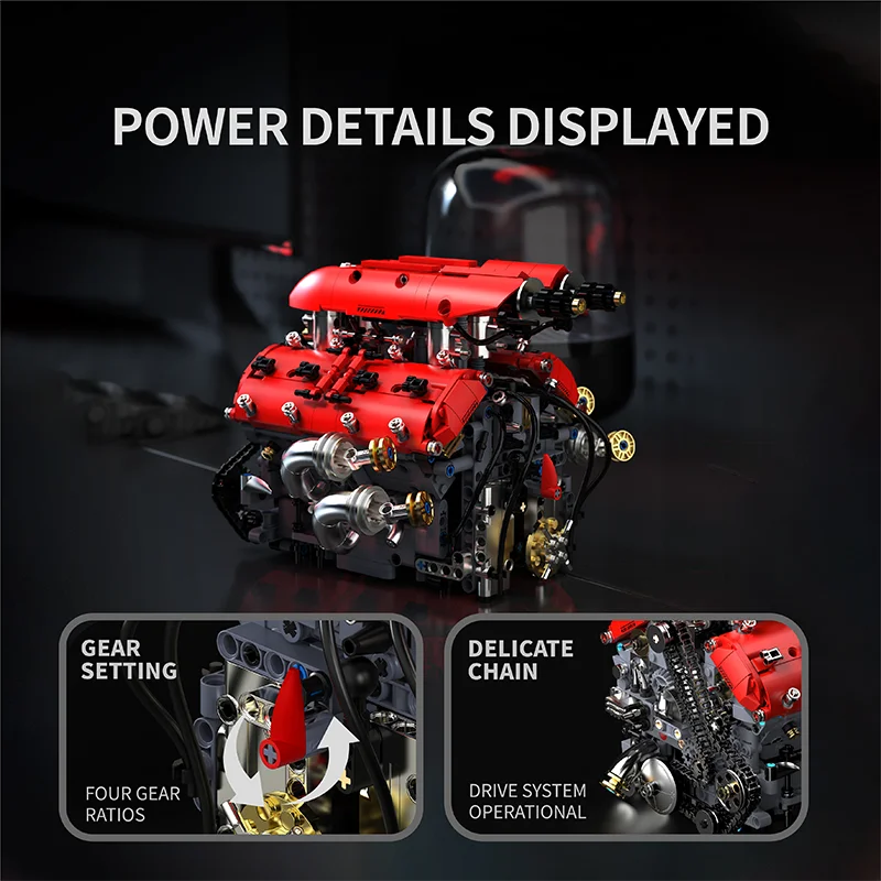 

MOC V8 Turbine Engine Building Blocks Motorized Model DIY Assembly Toy Office Desktop Decoration Collectible Ornament Gift