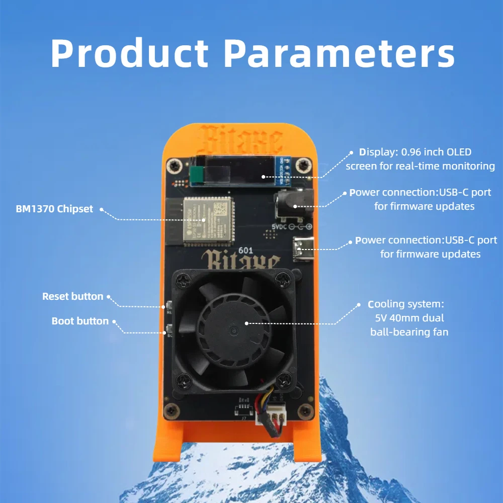 TISHRIC 2025 أحدث جهاز تعدين Bitaxe Gamma 601 1.2Th/s 18W BM1370 Asic Antminer S21pro رقاقة مع مروحة صامتة وقوة تعدين BTC