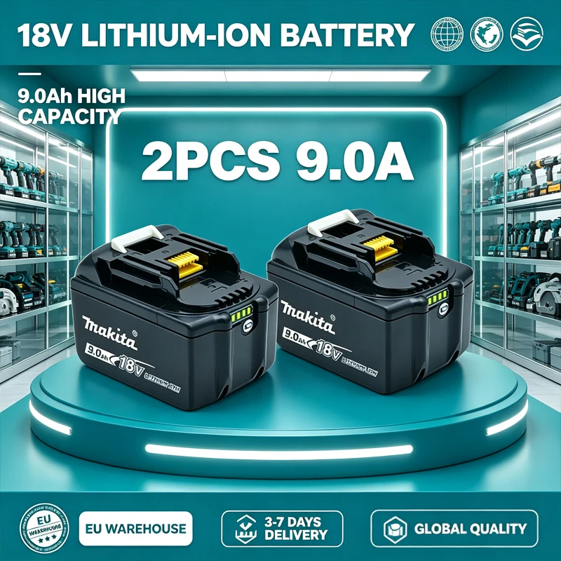 Makita Original Lithium-Ionen-Akku 18V 9000mAh 18V Ersatzakku Bl1860 Bl1830 Bl1850 Bl1860B Bl1890B, geeignet als Ersatzakku für 18V Makita Dhp487 Dtd173 Das180 Dhg181 Dhw180 Werkzeuge.