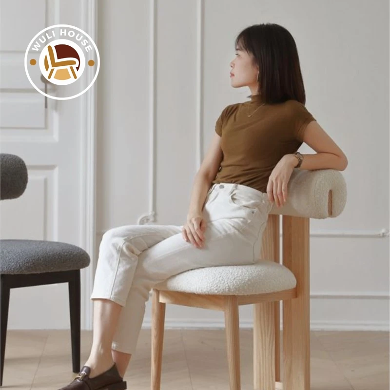 Wabi-sabi Solid Wood Cloth Dining Chair Casual Simple Dresser Chair Light Luxury Northern Europe Modern Medieval Makeup Dining