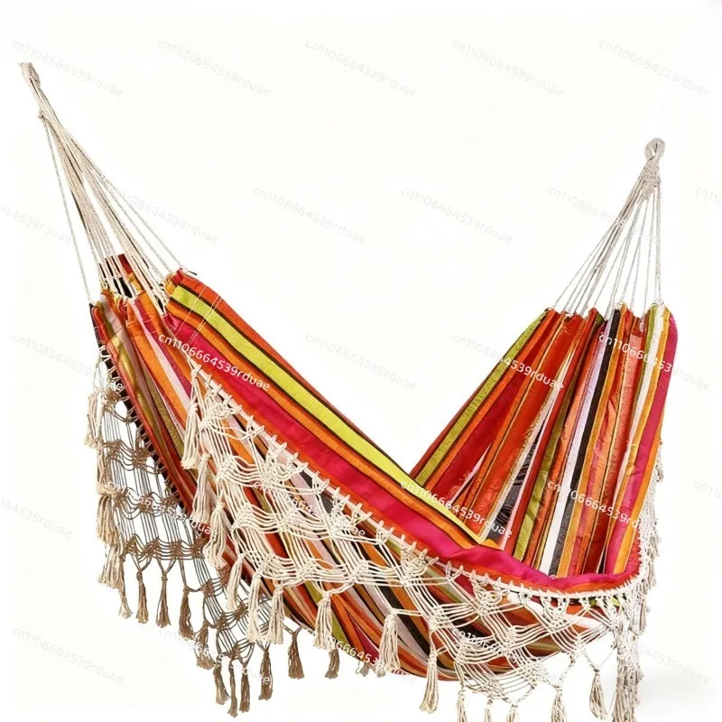 Fringed polyester canvas hammock Double outdoor camping swing Balcony hanging shaker