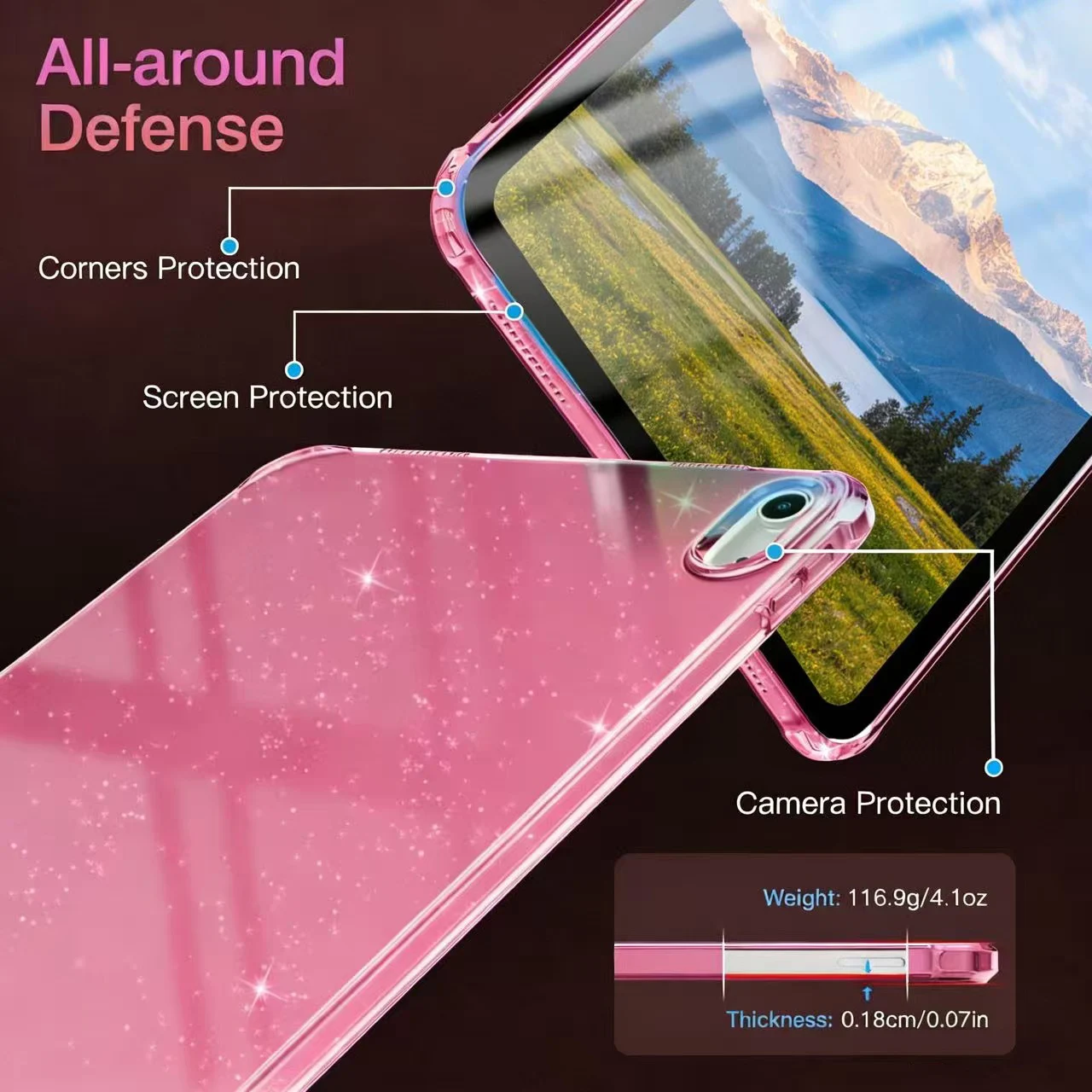 For iPad Air Mini Pro 8.3 9.7 10.2 10.9 11 M2 M3 M4 A16 11th 10th 9th 8th 7th 6th 5th Generation Soft TPU Glitter Tablet Case