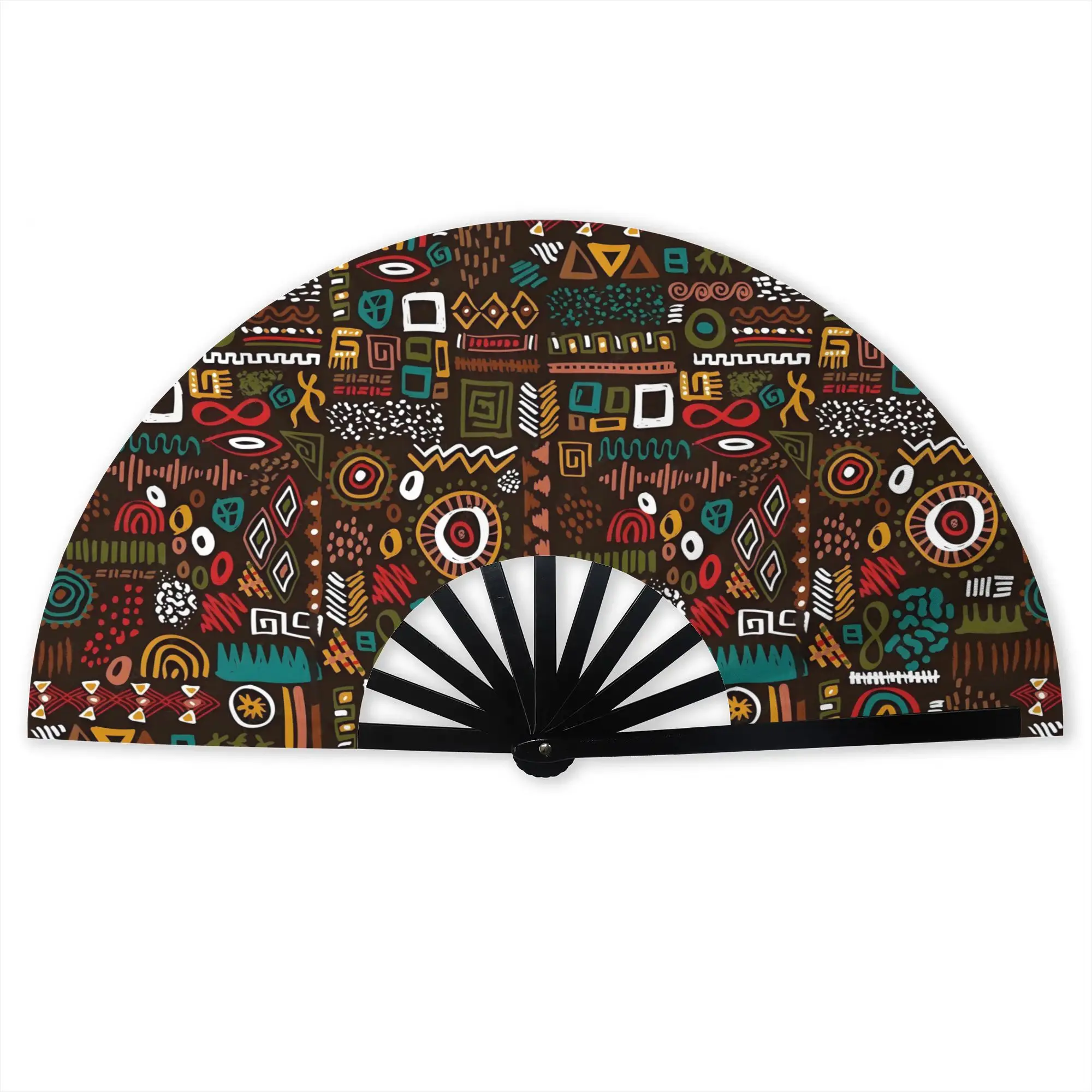 African Tribal Art  Portable Pocket Fan Outdoor Traditional Symbol Set Isolated  Folding Fan Chinese Dance Cooling Handheld Fans