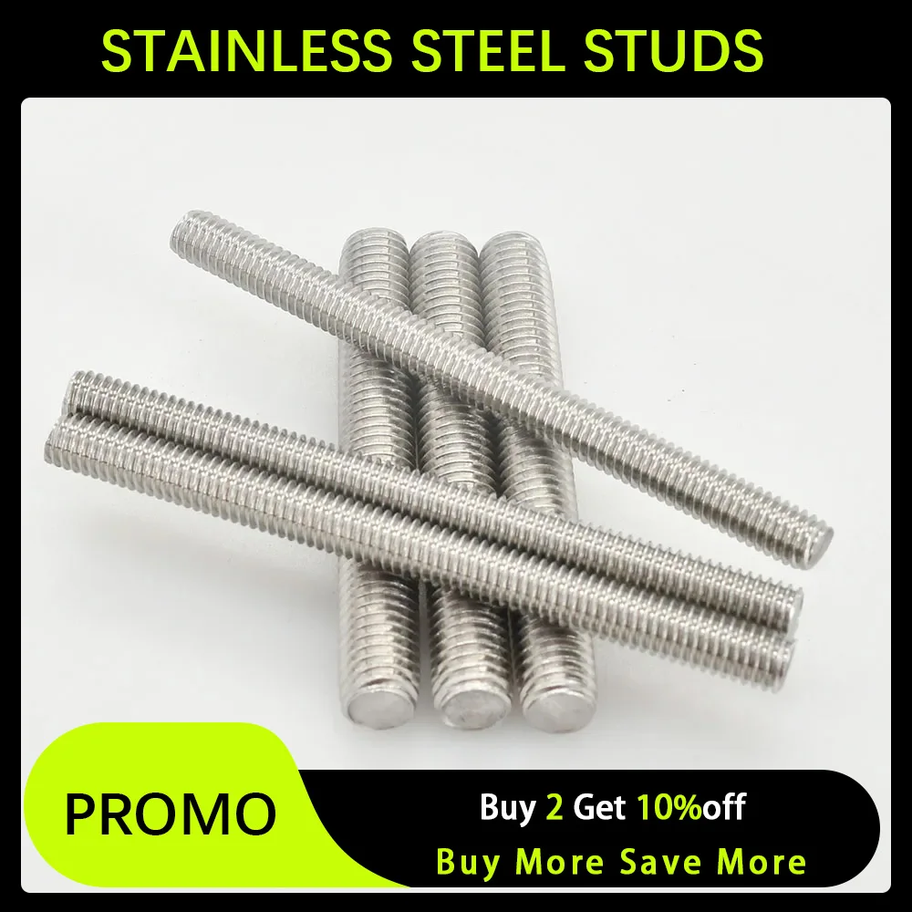 M3 M4 M5 M6 304 Stainless Steel Bolt Stud Full Threaded Rod Fully Metric Thread Rods Screws Length 20mm 60mm 150mm 200mm 500mm