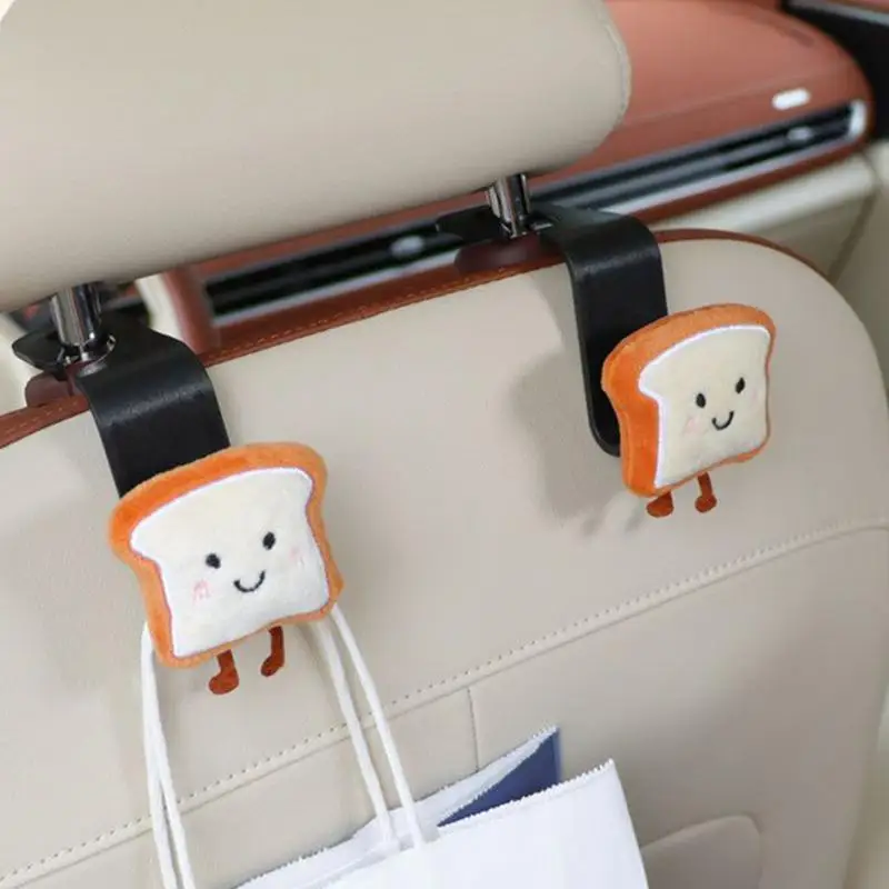 Car Seat Back Storage Hook Cartoon Toast Car Coat Hanger Car Headrest Hook Multifunctional Car Hangers Car Seat Organiser Hooks