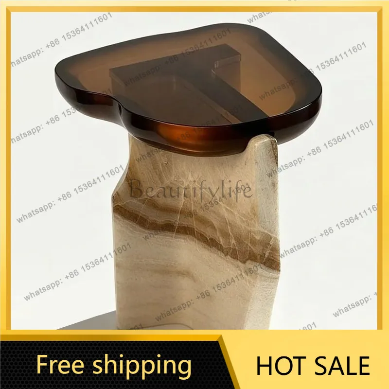 Factory Direct Transparent Resin Special-shaped Coffee Table Villa High-grade Light Luxury FRP Painted Imitation Stone Table