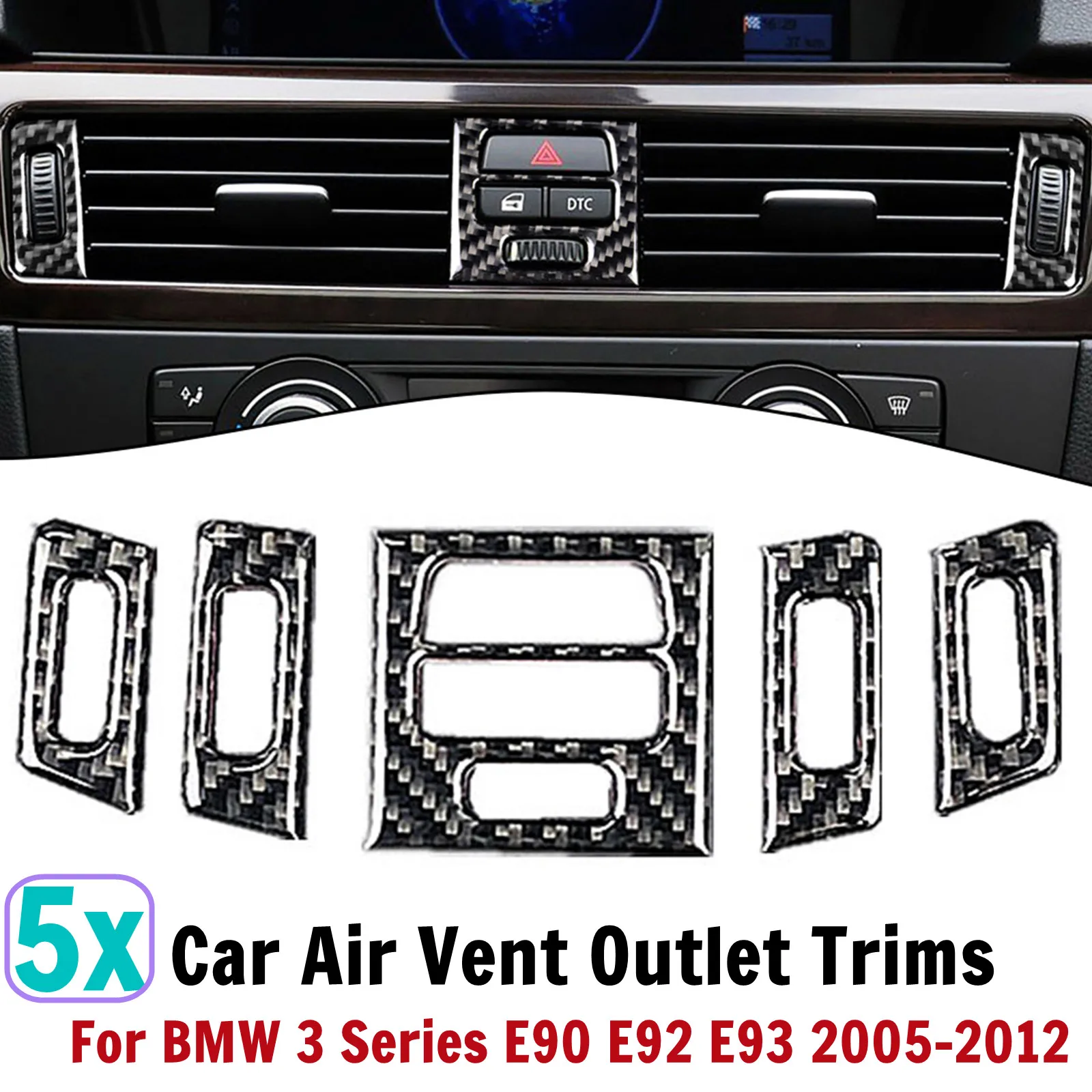 5Pcs Carbon Faser Auto Zentrale AC Vent Outlet Abdeckung Trim Für BMW 3 Serie E90 E92 E93 2005-2012 zentrale Klimaanlage Outlet