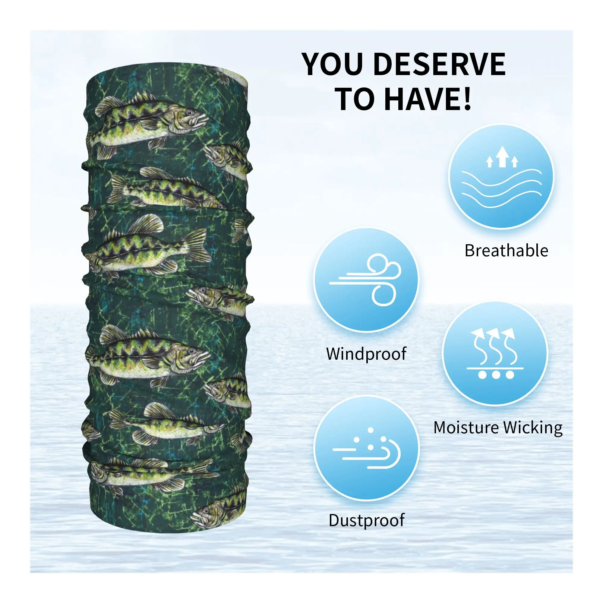 Largemouth baixo camo padrão bandana pescoço gaiter impresso envoltório cachecol multi-uso bandana esportes ao ar livre unisex adulto respirável