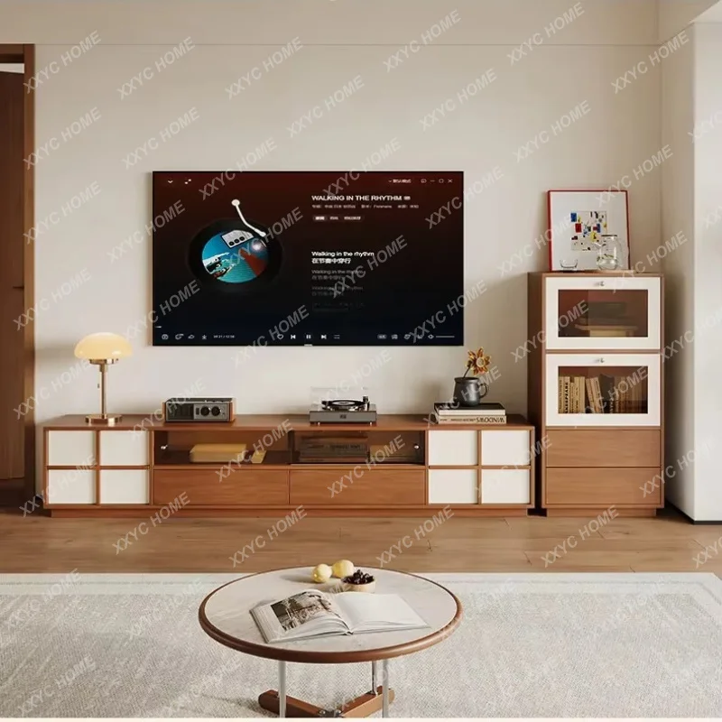 XXVintage Light Brown Tv Stand Glossy Heavy Entertainment Center Drawers Tv Stands Modern Floor Mobile Tv Home Furnitu