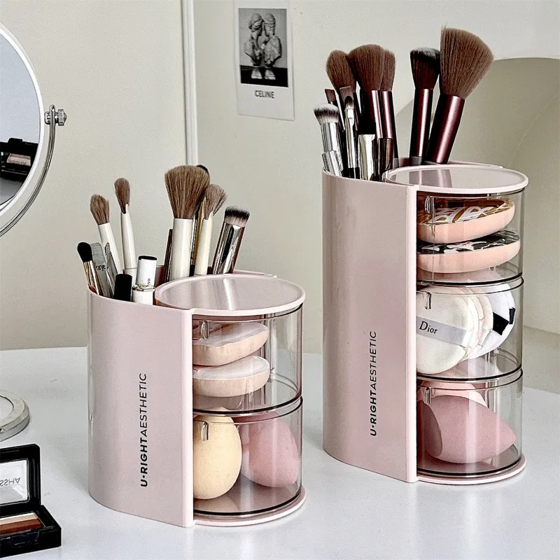 2/3 Tier Rotating Makeup Organizer Holder With Dustproof Lid Clear Acrylic Cosmetic Storage For Brushes Produce Box Clothes