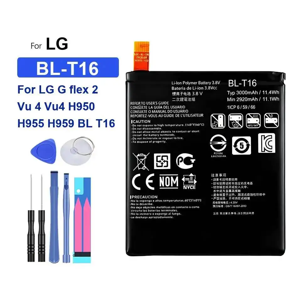 

BL-T16 Mobile Phone Battery For LG G Flex 2 VU 4 Vu4 H950 H955 H959 BL T16 Long Lasting Reliable Power Supply 3000Mah