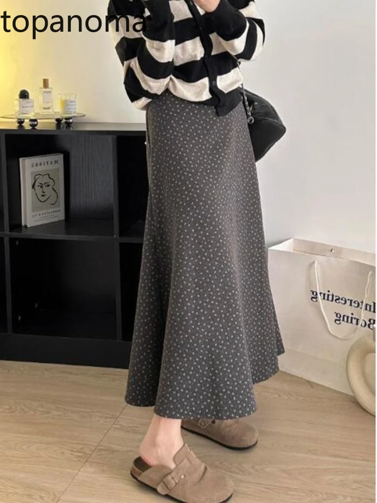 

Topanoma длинные юбки женские винтажные с цветочным принтом осень-зима с высокой талией милая элегантная винтажная юбка женская мода повседневная