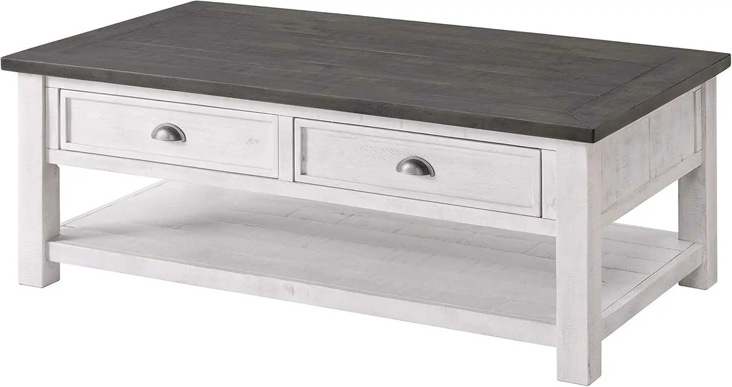 Home Solid Wood Coffee Table White with Grey Top