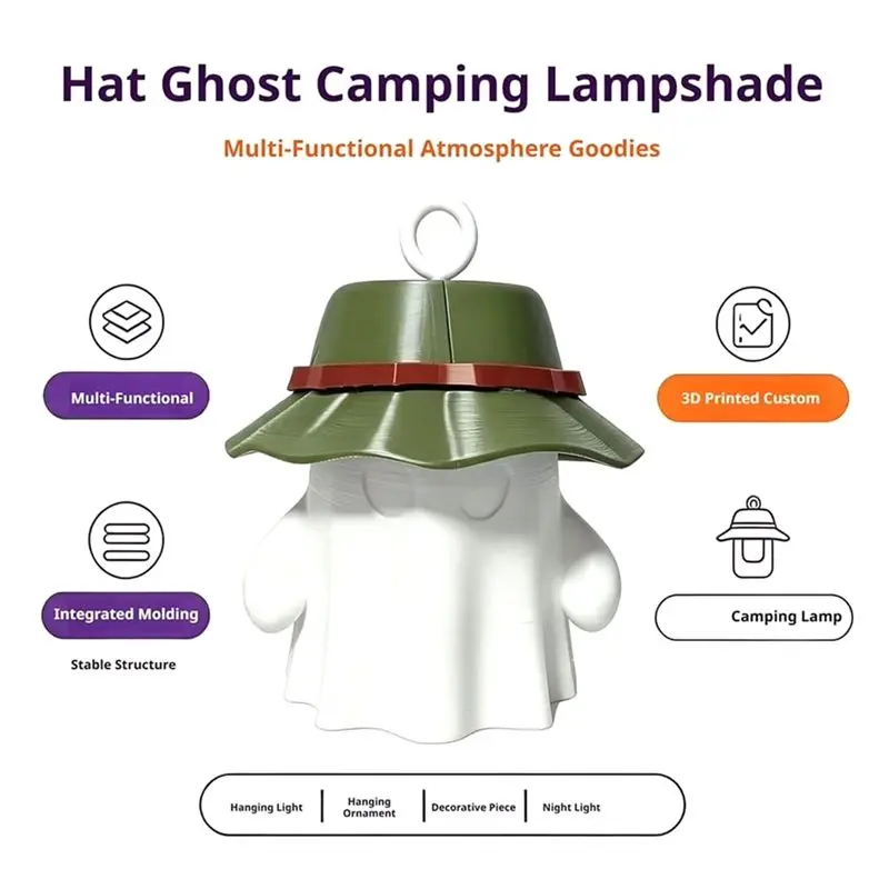 A74U New Cute Halloween Ghost Table Lamp Shade LED Camping Night Light, Includes LED Campfire Ghost Lampshade(Lamp Not Included)