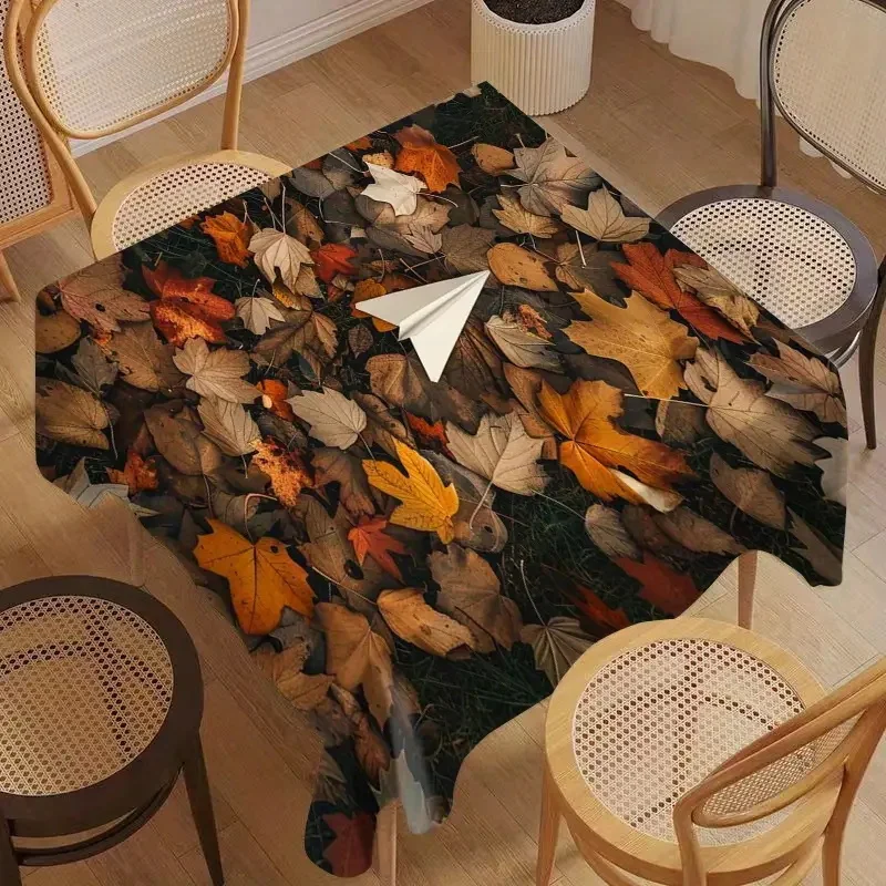 1pc A polyester rectangular tablecloth printed with autumn leaves pattern. Anti-stain and anti-wrinkle.PMJ