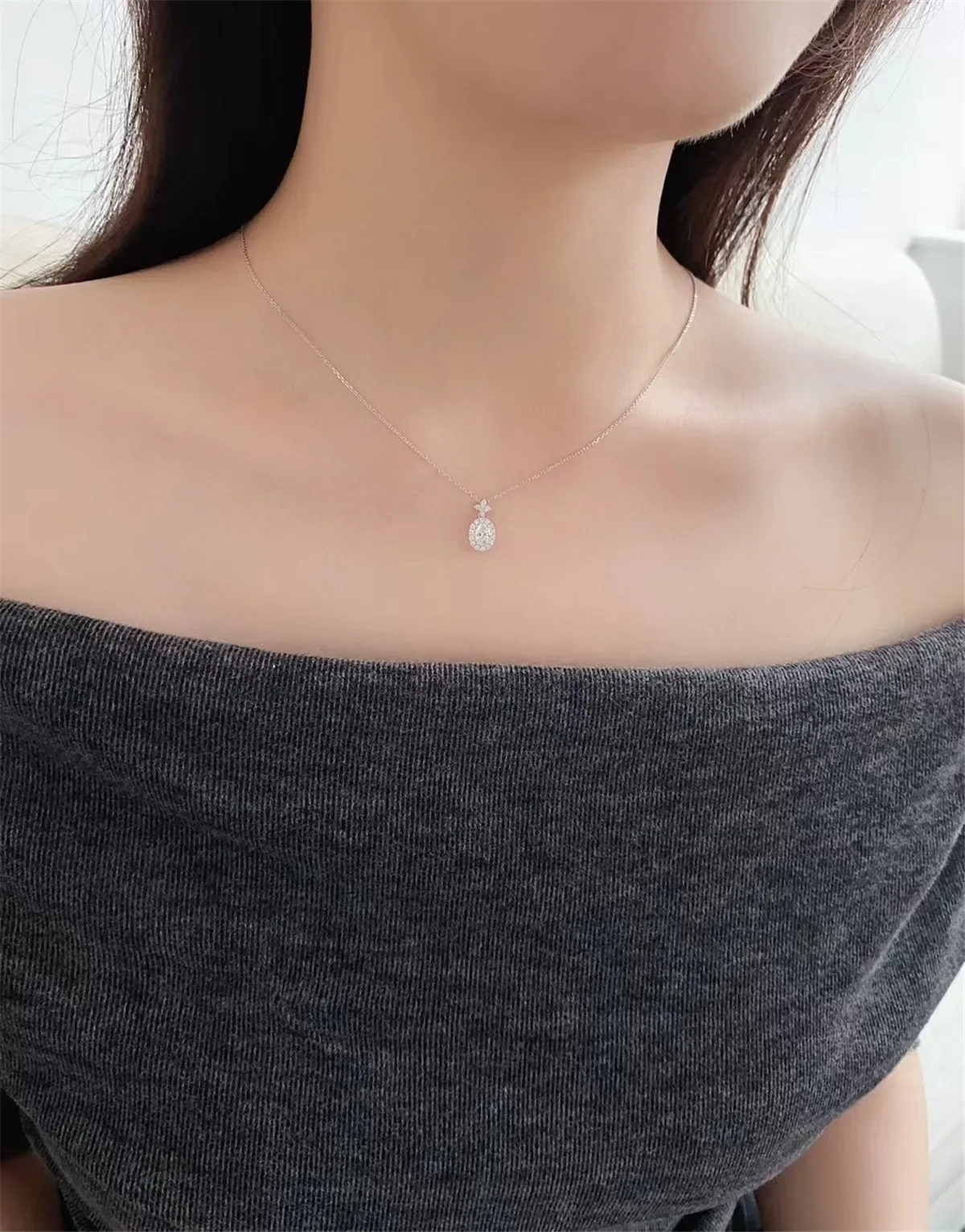 14K الذهب الصلبة الذهب الحقيقي مختبر نمت الماس البيضاوي 0.5CT قلادة غرامة مجوهرات الماس قلادة مخصصة بالجملة