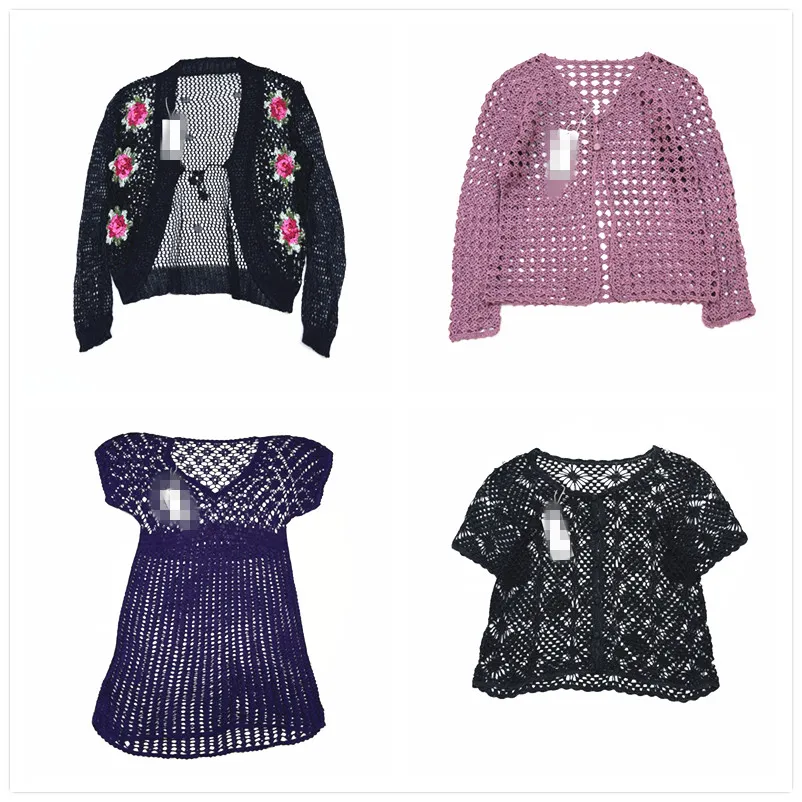 

Hanrted Embroidered Vintage Sweater Double Layer Hollow out Pure Color Luxury Floral Mixed Fiber Summer 2024 Ladies Knitwear