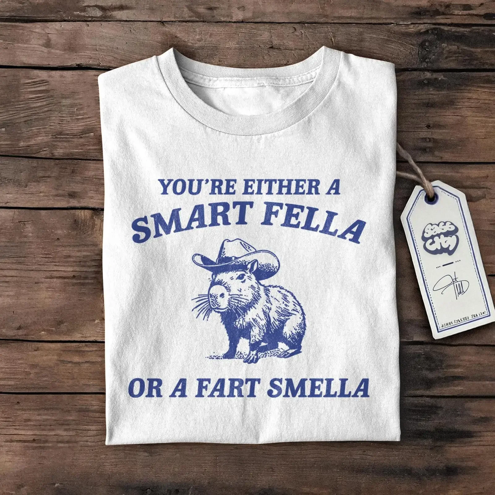 Funny Smart Fella Cowboy Capybara T Shirt Retro 90s Vintage Distressed Washed Casual Humorous for Lovers vintage Washed graphic