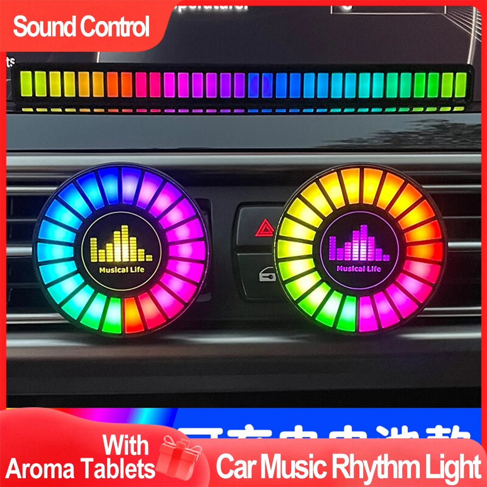 Car Air Freshener with LED Aroma Decorate Atmosphere Fragrance Accessorie RGB Strip Sound Control Voice Rhythm Light APP Control