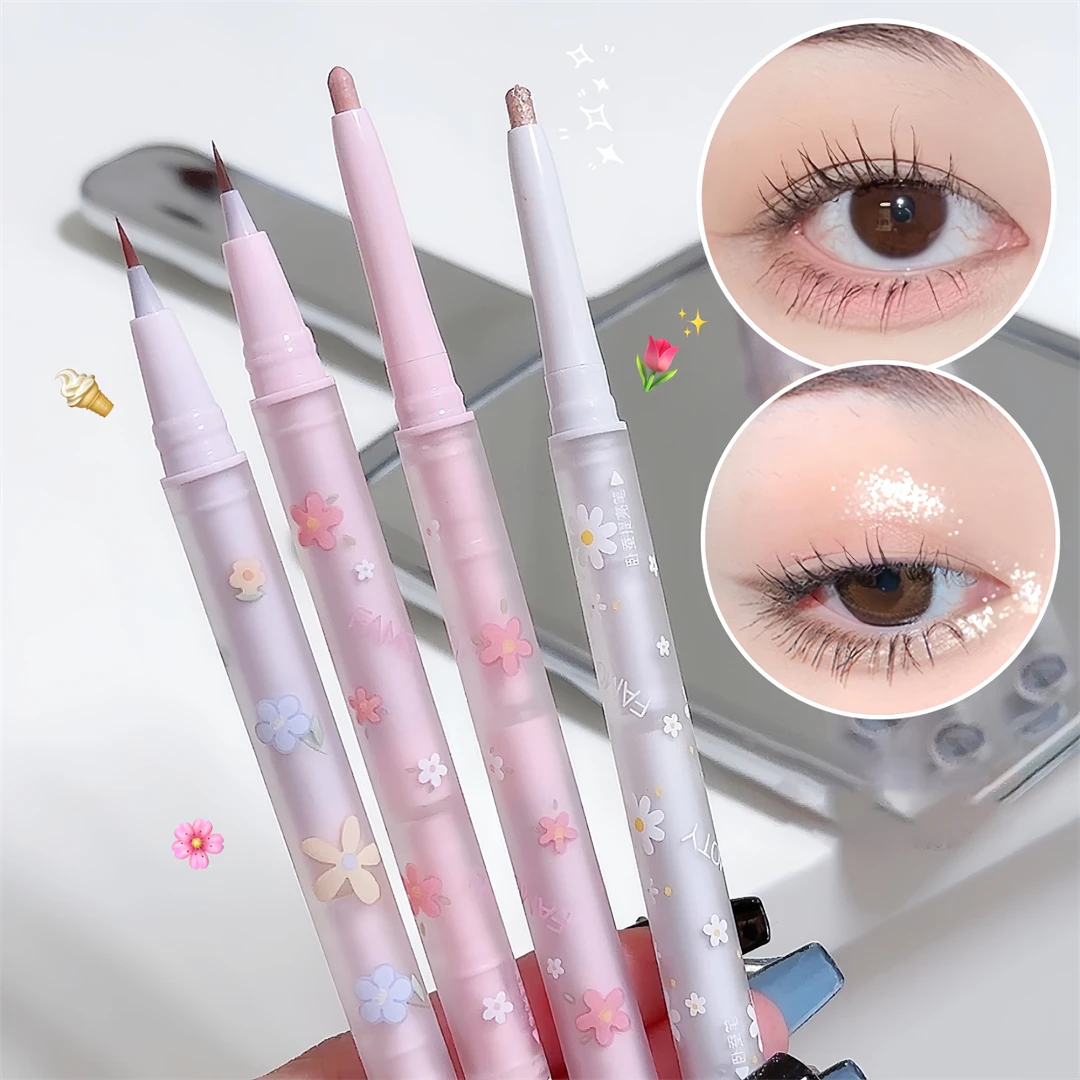 Double Headed Silkworm Pen Glitter Eyeshadow Stick Eyeliner Pen Matte High-gloss Pink Golden Eye Liner Pen Makeup Brighten Tool