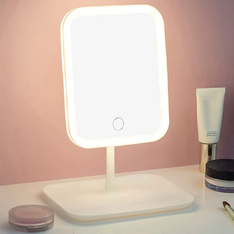 Portable Travel 3-Color Touch Adjustable LED Light Cosmetic Mirror, USB Rechargeable, 90 Degree Free Rotation