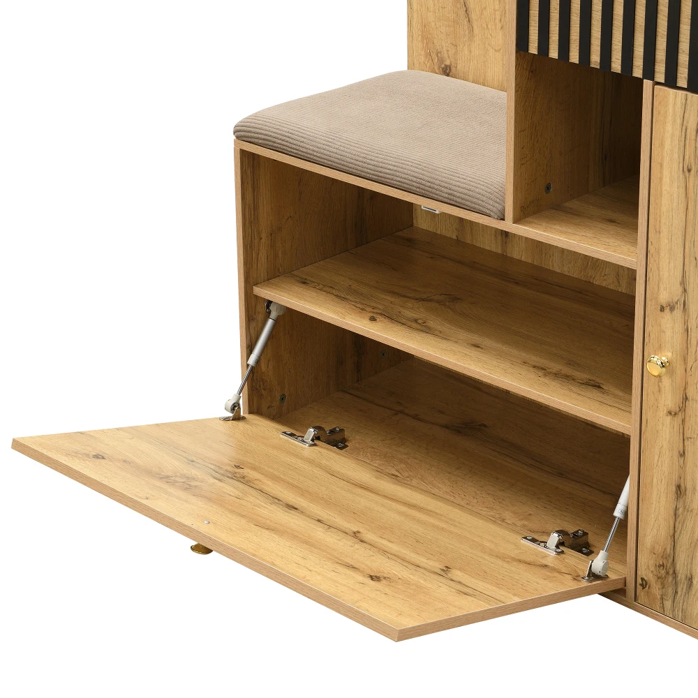 PINGGO Kompaktes Garderoben-Set mit Spiegel und Kissen, Flur-Wandregal, Garderobenpaneele, Schuhschrank für Flur-Aufbewahrung – Detail 26